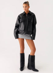 Lula Tassle Faux Leather Bomber Jacket - Black