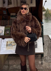 Miccy Cropped Fur Coat - Chocolate