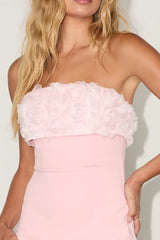 Fiore Light Pink 3D Rosette Strapless Mini Dress