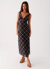 Gianna Midi Dress - Taupe Check