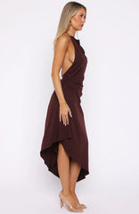 Night Hustle Halter Midi Dress Burgundy