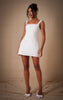 Premium White Woven Square Neck Lace Back Corset Dress