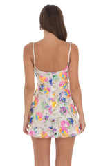 Mesh Multi Color Sequin Dress in White