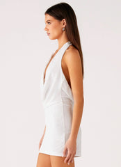 Back Cut Out Beaded Sequins Mini Dress - Ivory