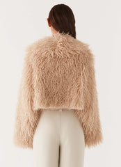 Virginia Cropped Faux Fur Jacket - Taupe