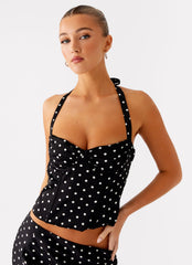 Breanne Top - Black Polka Dot