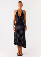Illuminate Halter Midi Dress - Black Polkadot