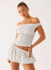 Heather Off Shoulder Top - White Black Polka Dot