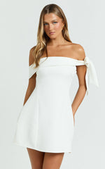 Cecilia Mini Dress - Off Shoulder Tie Detail Dress in White