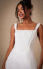 Premium White Woven Square Neck Lace Back Corset Dress