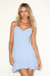 Nihira Light Blue Tiered Lace-Up Mini Dress