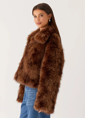 Miccy Cropped Fur Coat - Chocolate