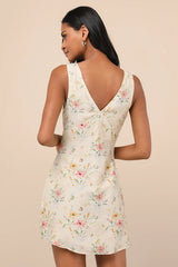 Jaziel Ivory Floral Sleeveless Mini Dress