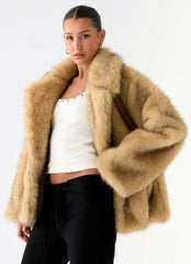 Milika Faux Fur Coat - Beige