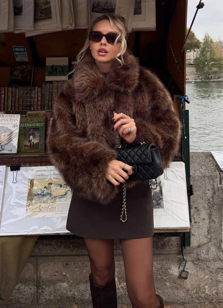 Miccy Cropped Fur Coat - Chocolate