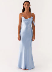 Too Sweet Satin Maxi Dress - Blue