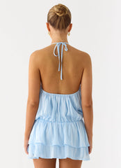 Parade Halter Mini Dress - Baby Blue