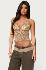 Araura Velvet Floral Sheer Top