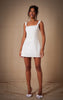 Premium White Woven Square Neck Lace Back Corset Dress