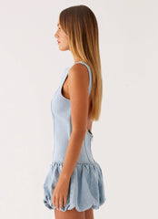 Meg Bubble Denim Mini Dress - Blue