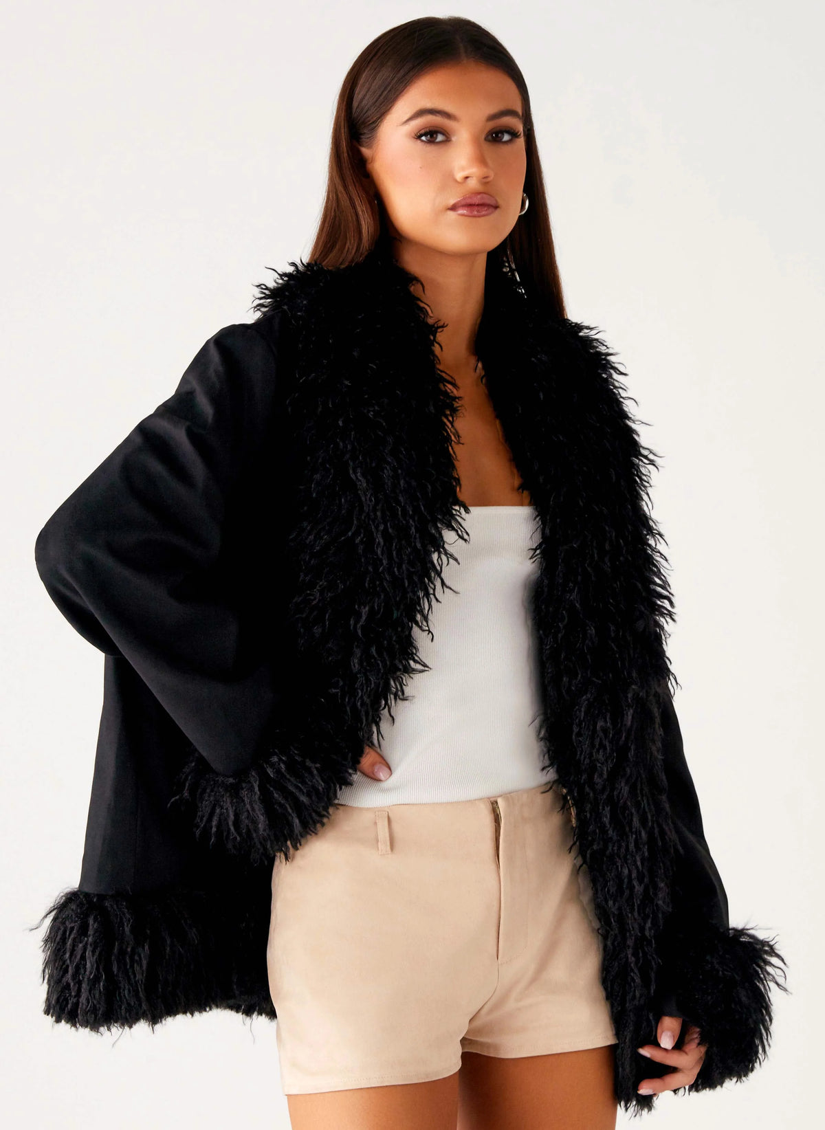 Carmelita Faux Fur Trim Jacket - Black