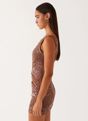 Through The Night One Shoulder Mini Dress - Chocolate