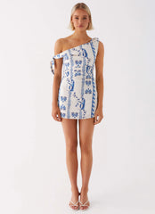 Amazonia Linen Mini Dress - Floral Wave