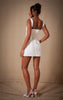 Premium White Woven Square Neck Lace Back Corset Dress