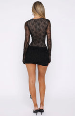 Glitter Up Long Sleeve Mini Dress Black