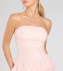 Lovely Nights Strapless Lace Ruffle Skater Dress