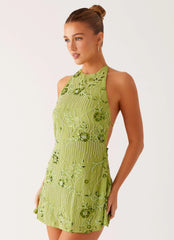 Leo Beaded Mini Dress - Green