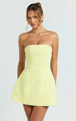 Catharine Mini Dress - Strapless A Line Dress in Lemon