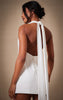 Premium White Woven Tie Halter Neck Dress